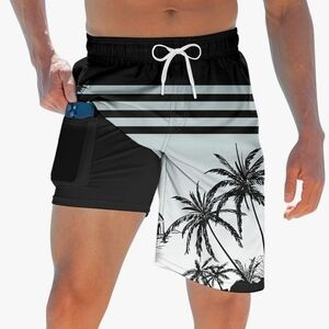 Swim Trunks with Compression Liner  2 in 1 Board Shorts  Quick Dry with Pockets
